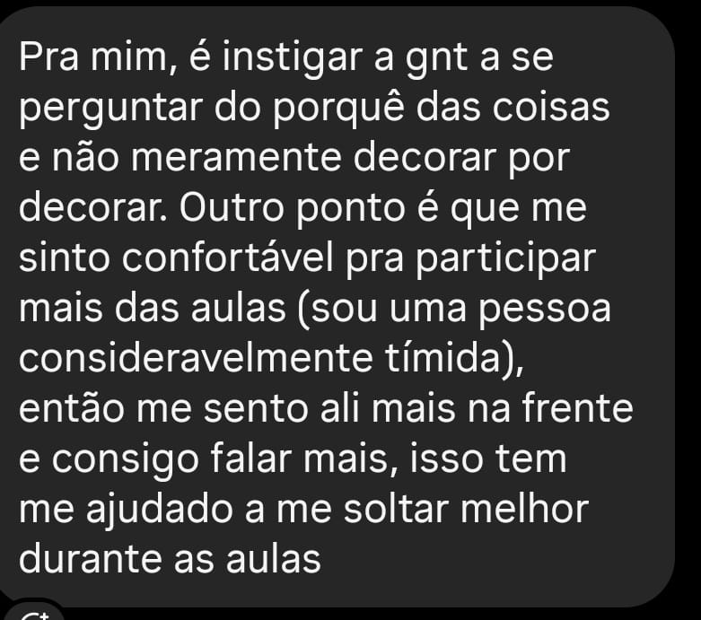 Depoimento de aluno da Professora Carol Rocha